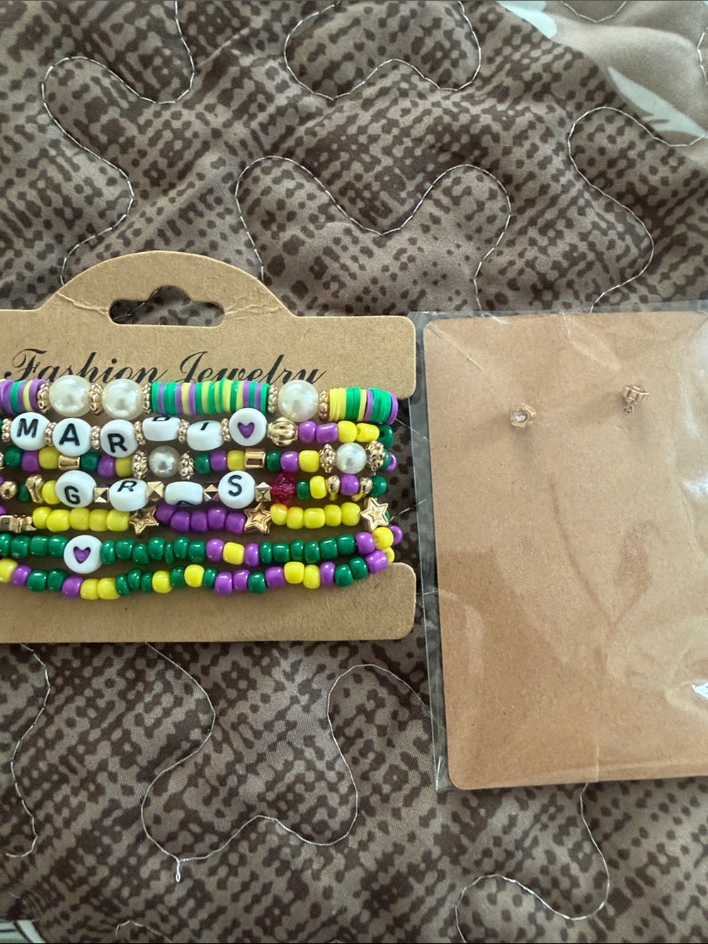 Multicolor Beaded Stretch Bracelet Set - floral earring post - Picture 5 of 5